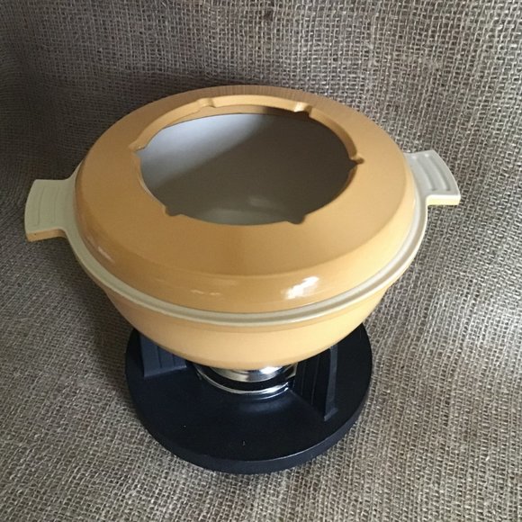 Cast Iron Enamel Fondue Set with Cast Iron Stand - Picture 2 of 6